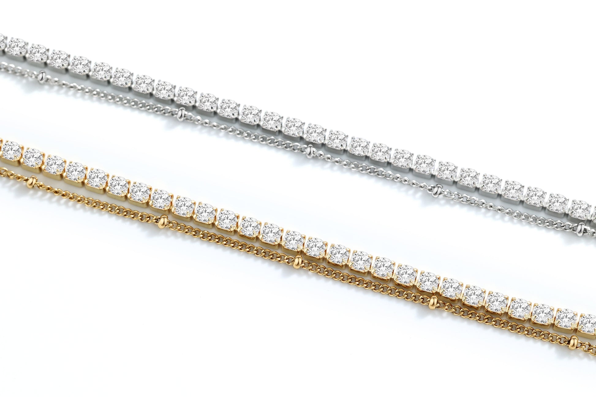 Tennis Bracelet and Satellite Chain Bracelet Bundle