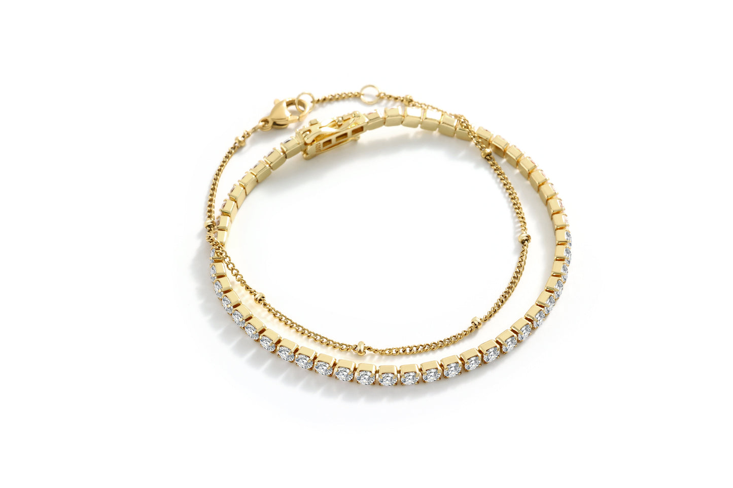 Tennis Bracelet and Satellite Chain Bracelet Bundle