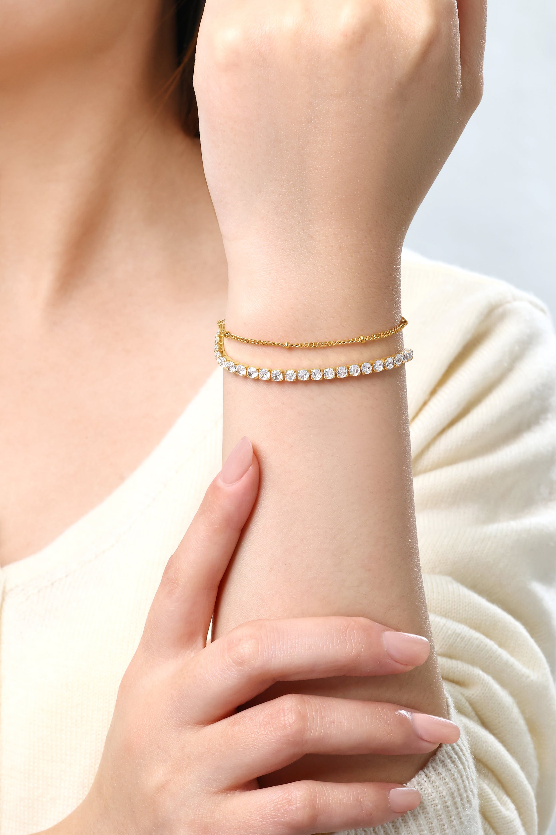 Tennis Bracelet and Satellite Chain Bracelet Bundle
