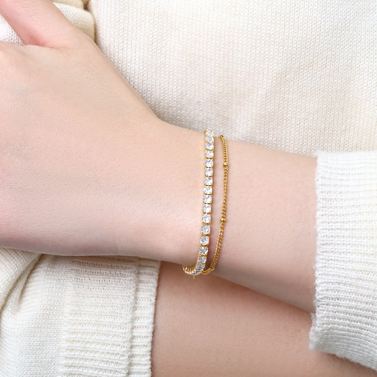 Tennis Bracelet and Satellite Chain Bracelet Bundle