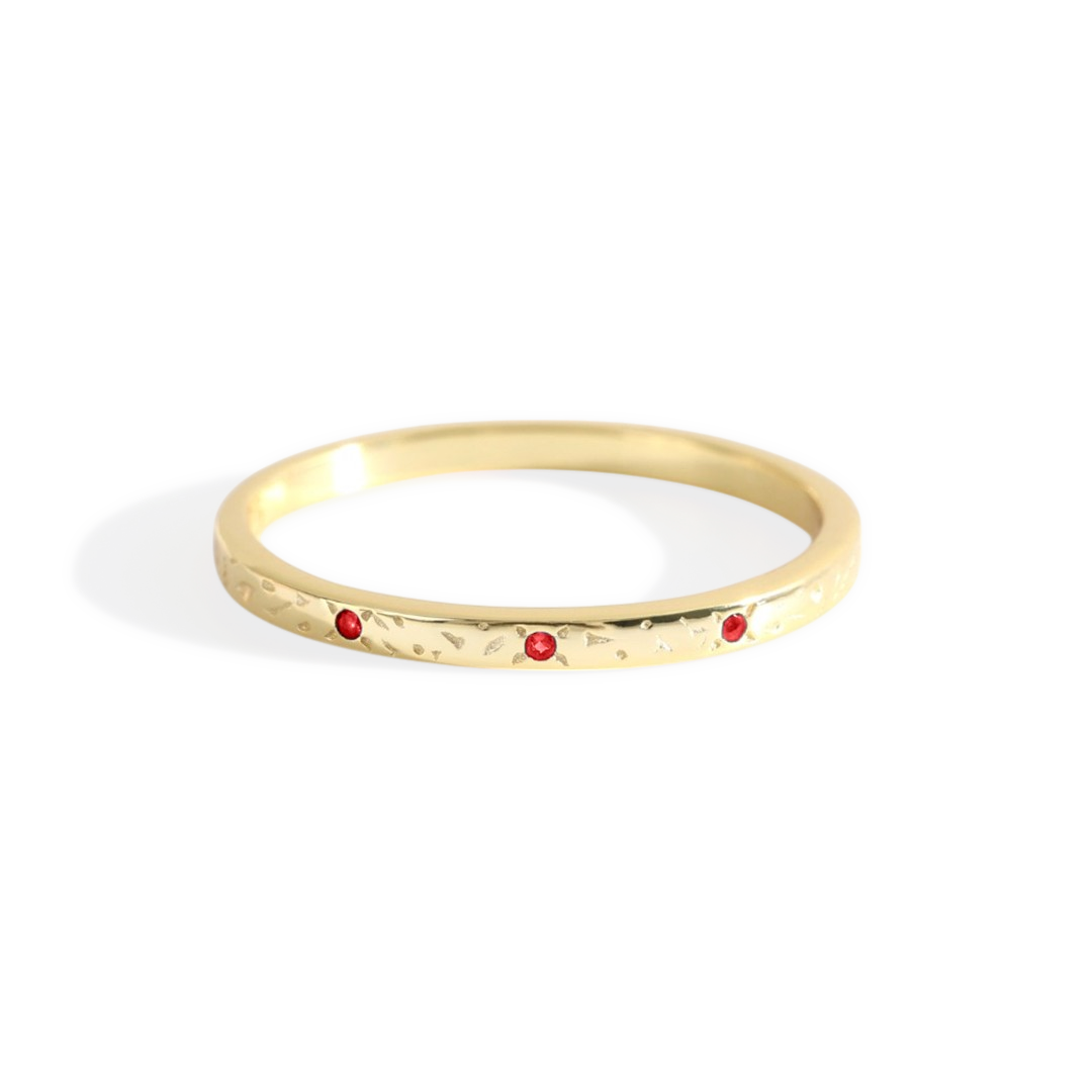 Narrow Textured Gold Birthstone Band