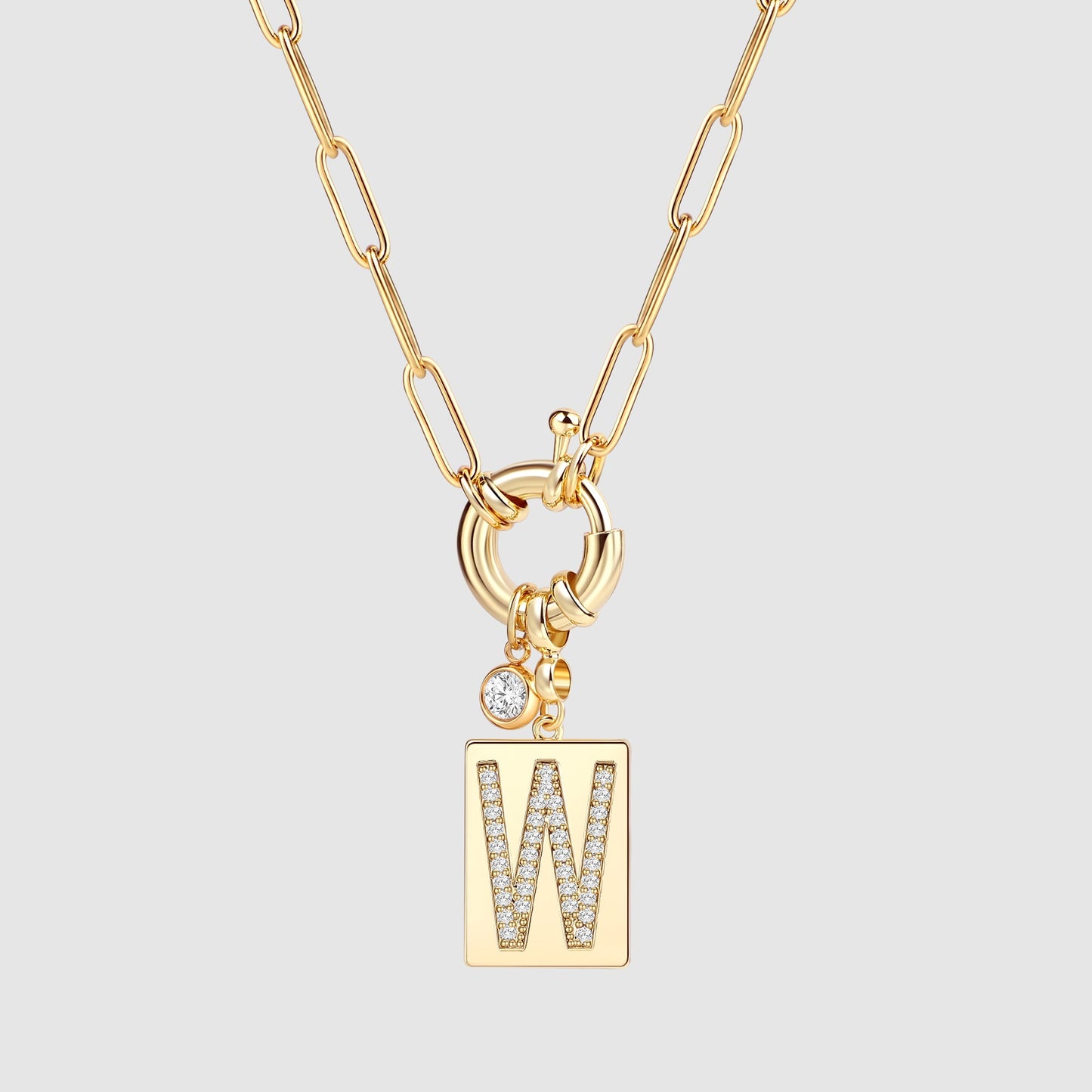 Pave Initial Pendant Necklace with Paperclip Chain