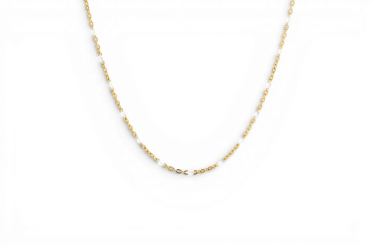 White Beaded Station Necklace