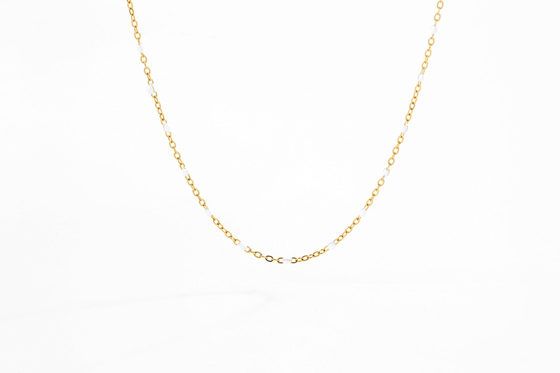 White Beaded Station Necklace