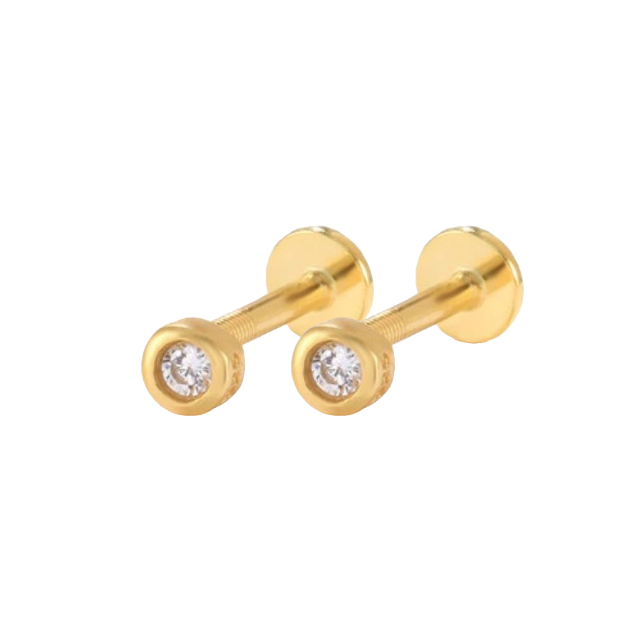 Bezel Stud Flatback Earrings | 16g