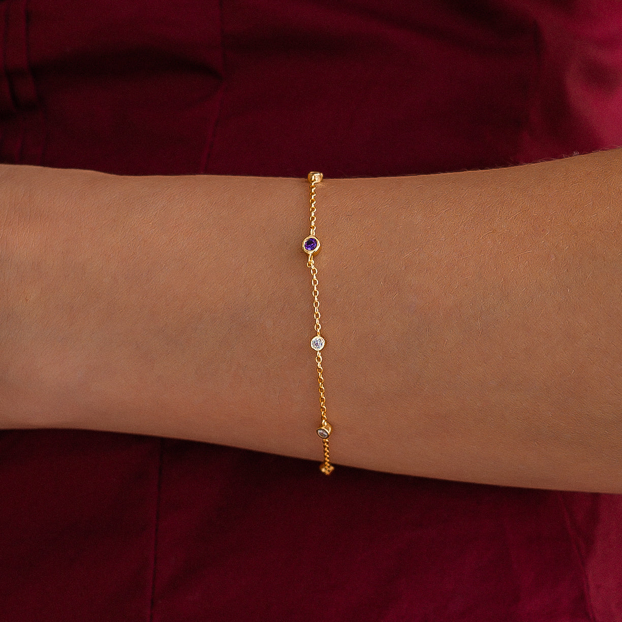 August Birthstone Station Bracelet