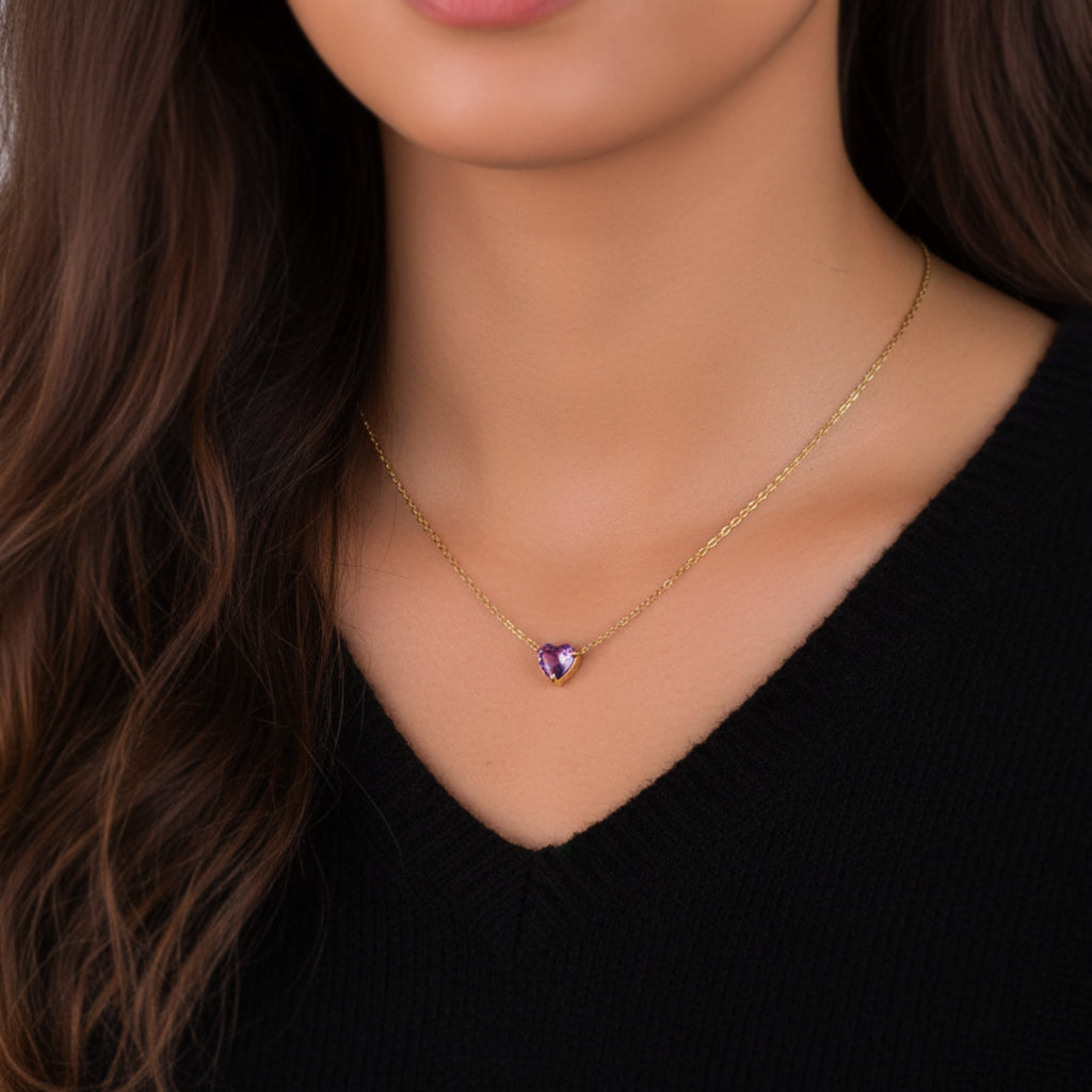 Dainty Birthstone Heart Necklace