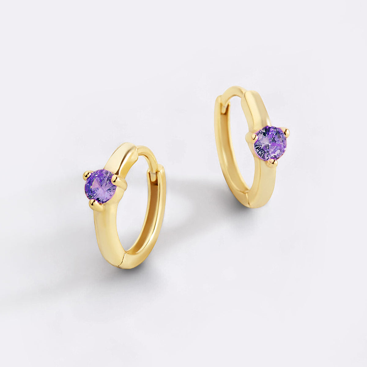 Solitaire Birthstone Huggie Hoop Earrings