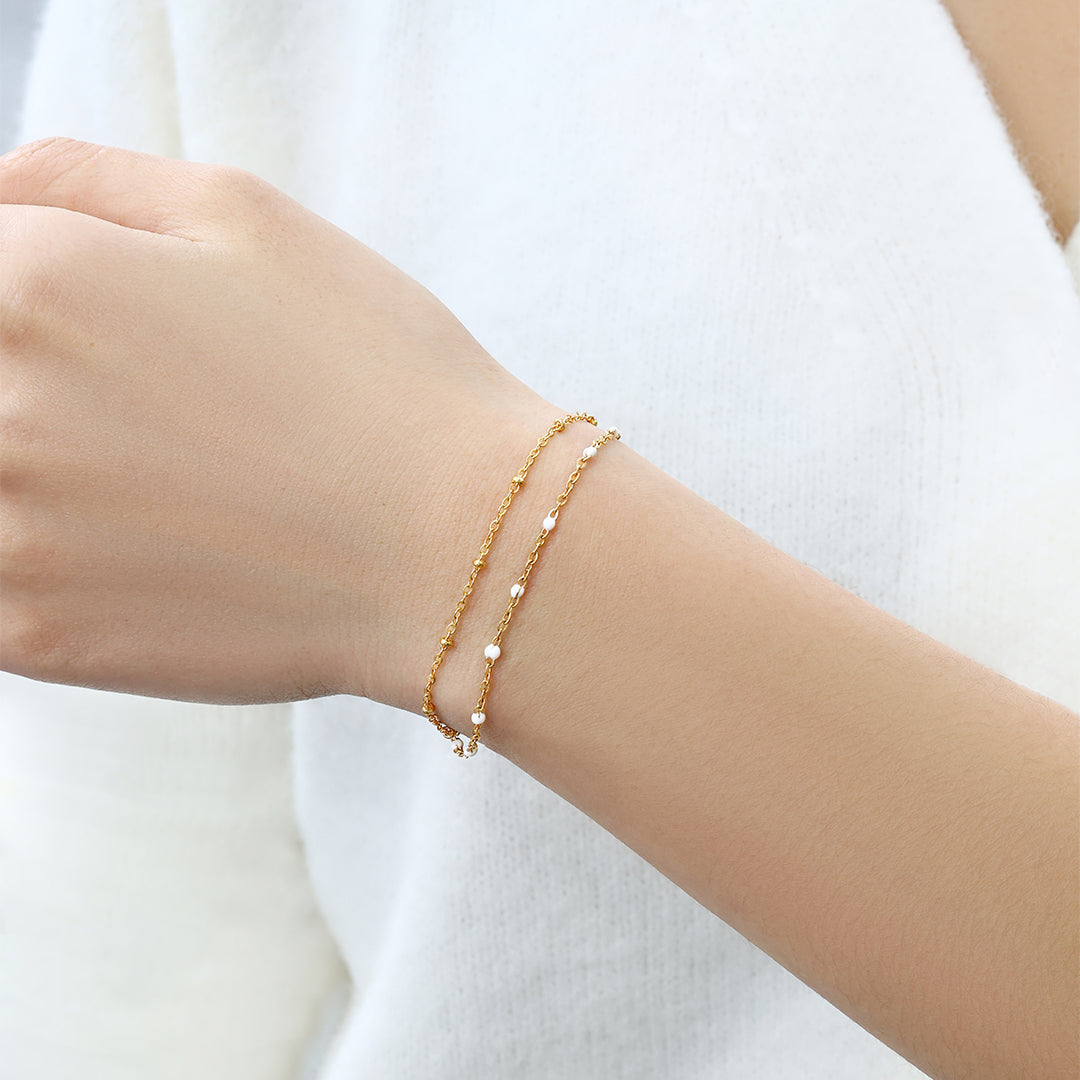 Dainty Double Chain Beaded Bracelet