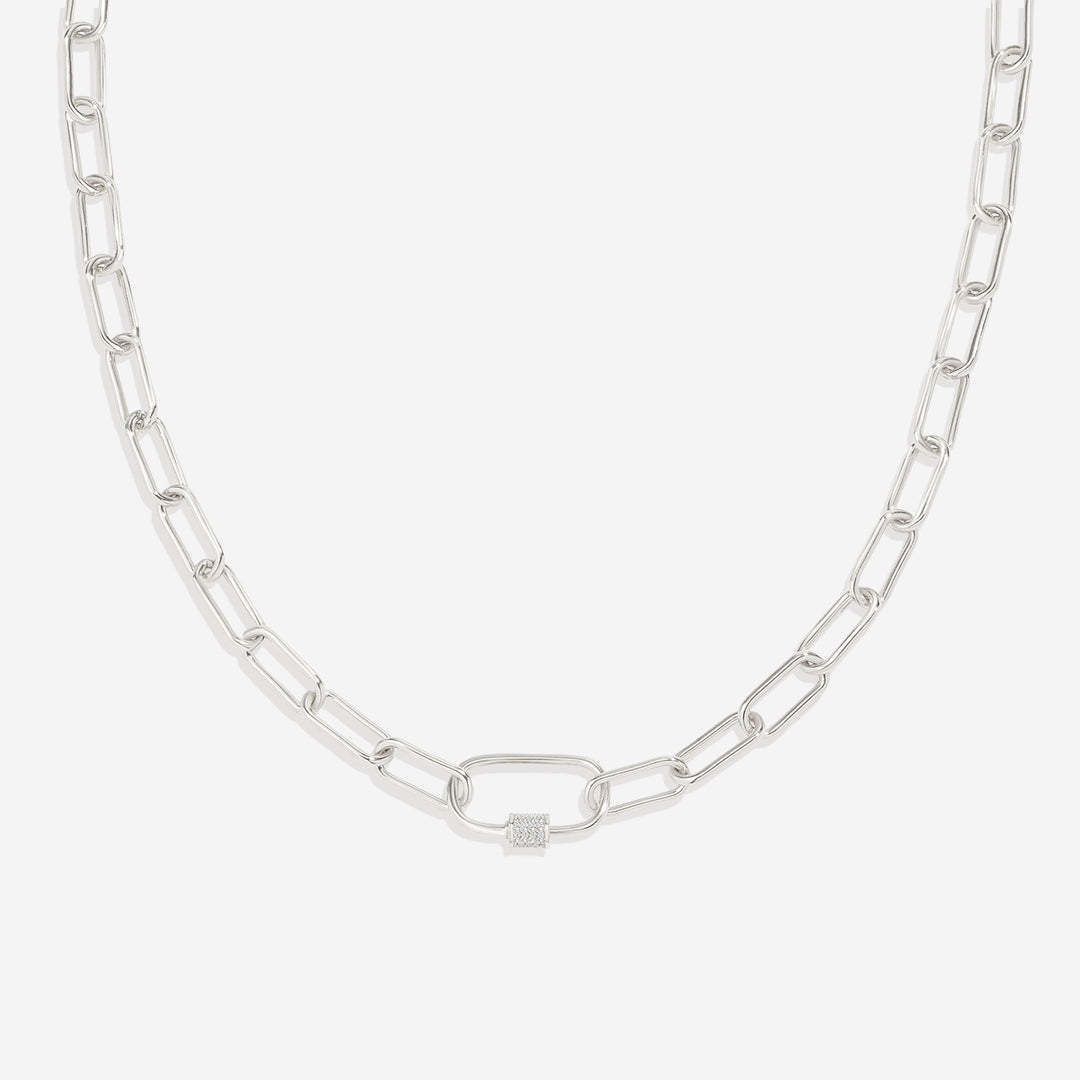 Link Chain Necklace with Pave Carabiner Clasp