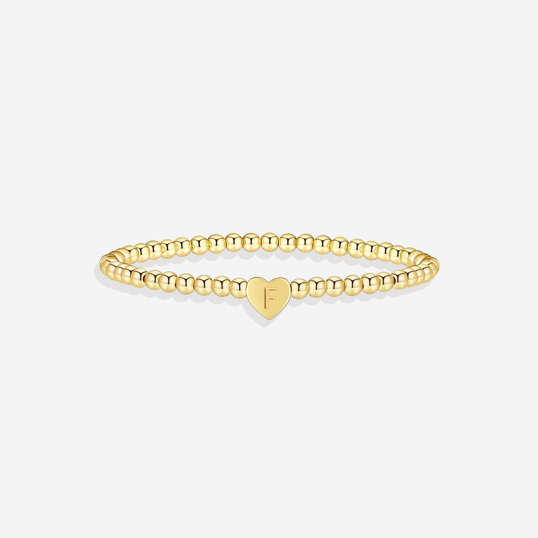 Gold Beaded Bracelet with Heart Initial