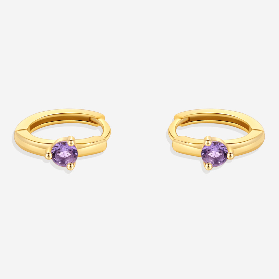 Solitaire Birthstone Huggie Hoop Earrings
