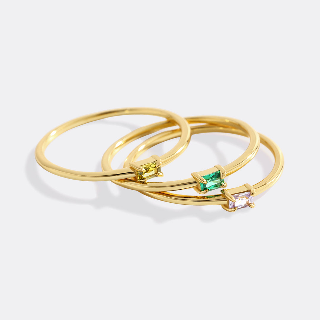 Dainty Baguette Birthstone Stacking Ring