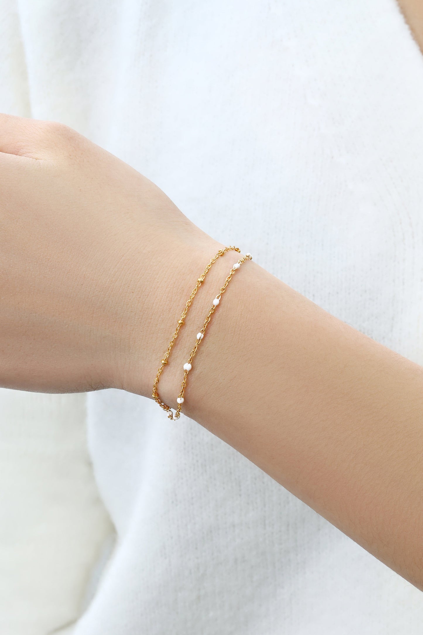 Dainty Double Chain Beaded Bracelet
