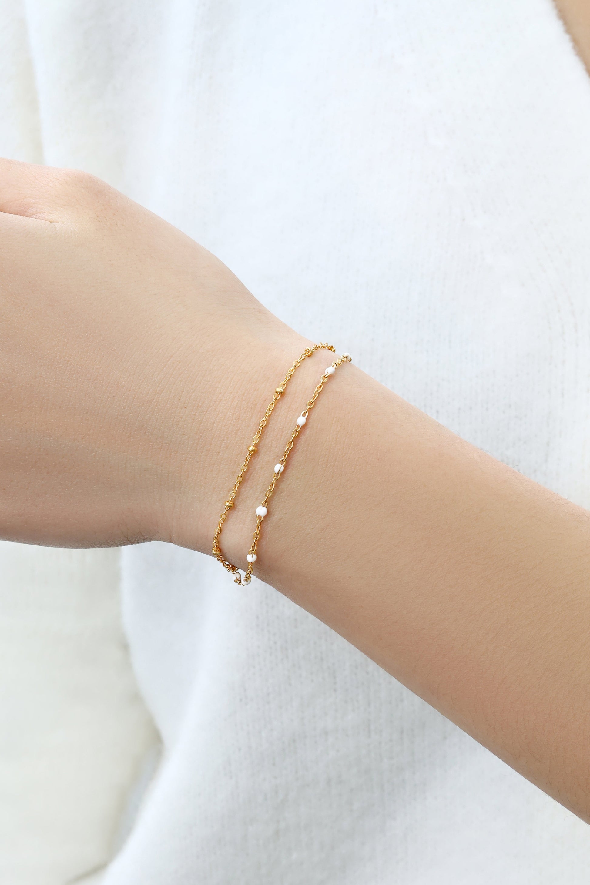 Dainty Double Chain Beaded Bracelet
