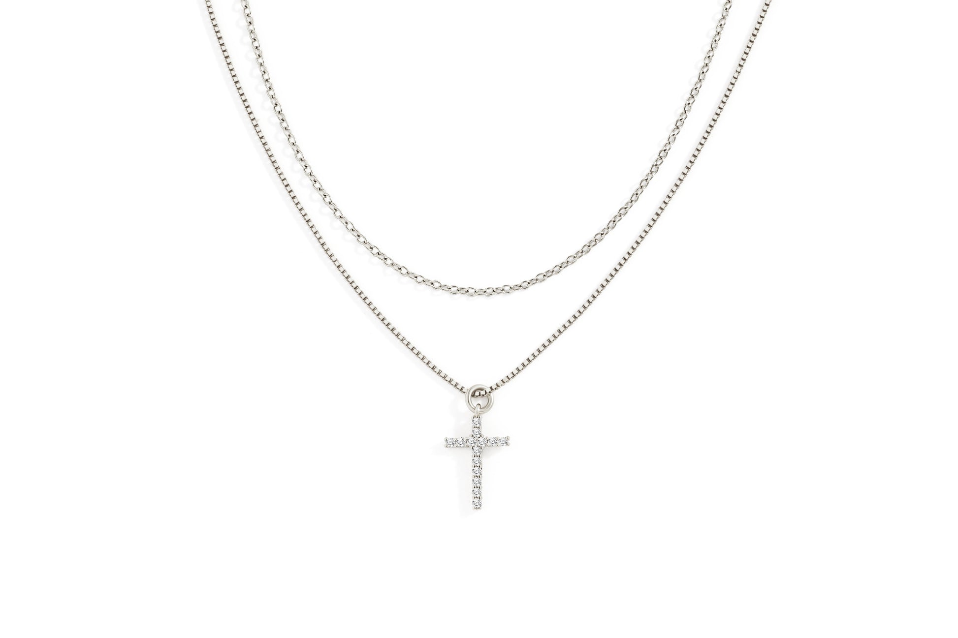 Dainty Cable Necklace with Pave Cross Chain Necklace Stacking Set