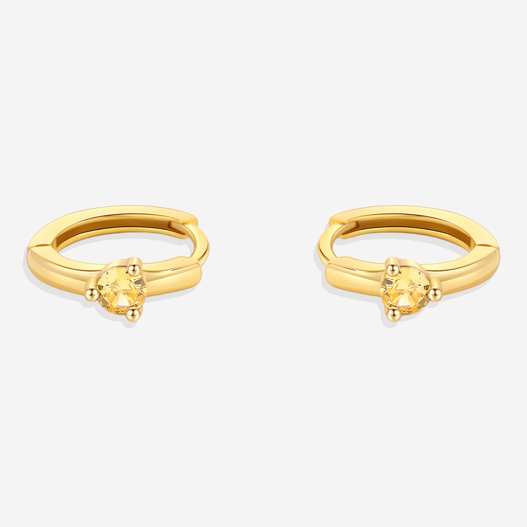 Solitaire Birthstone Huggie Hoop Earrings
