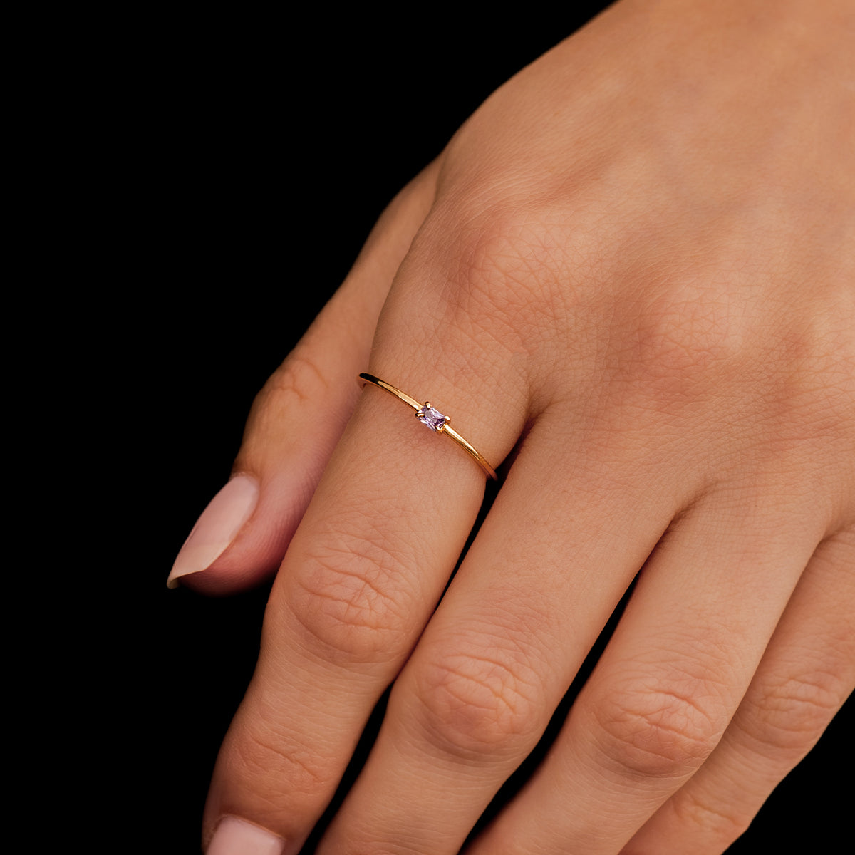 Dainty Baguette Birthstone Stacking Ring