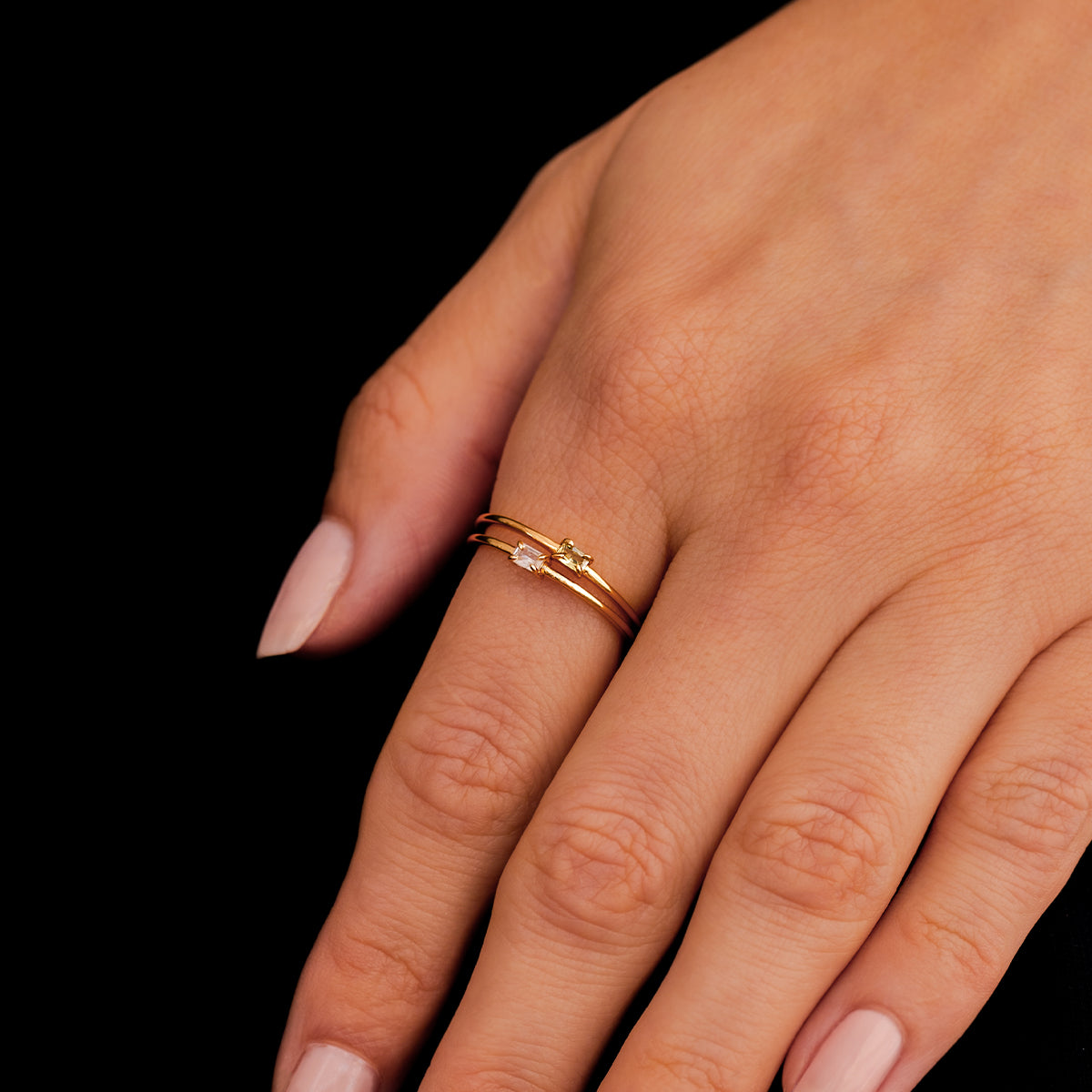 Dainty Baguette Birthstone Stacking Ring