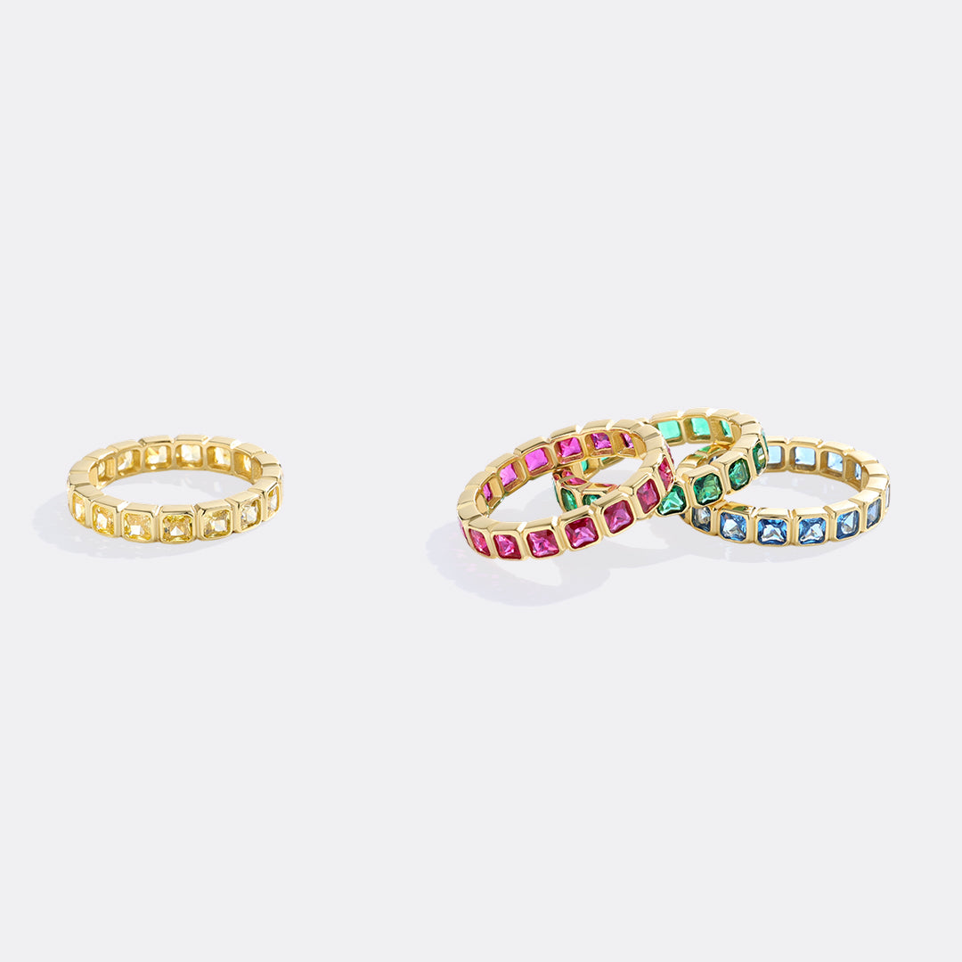 Emerald Cut Birthstone Eternity Ring