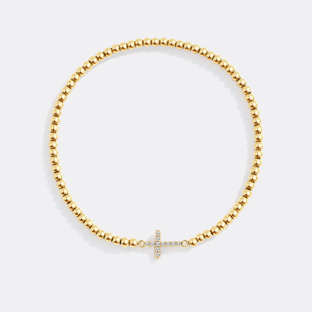 Gold Beaded Cross Stretch Bracelet