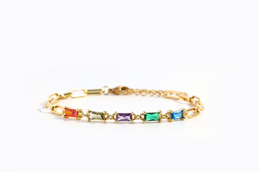 Baguette Birthstone Paperclip Bracelet