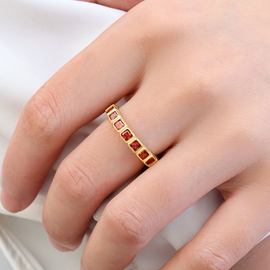 Emerald Cut Birthstone Eternity Ring
