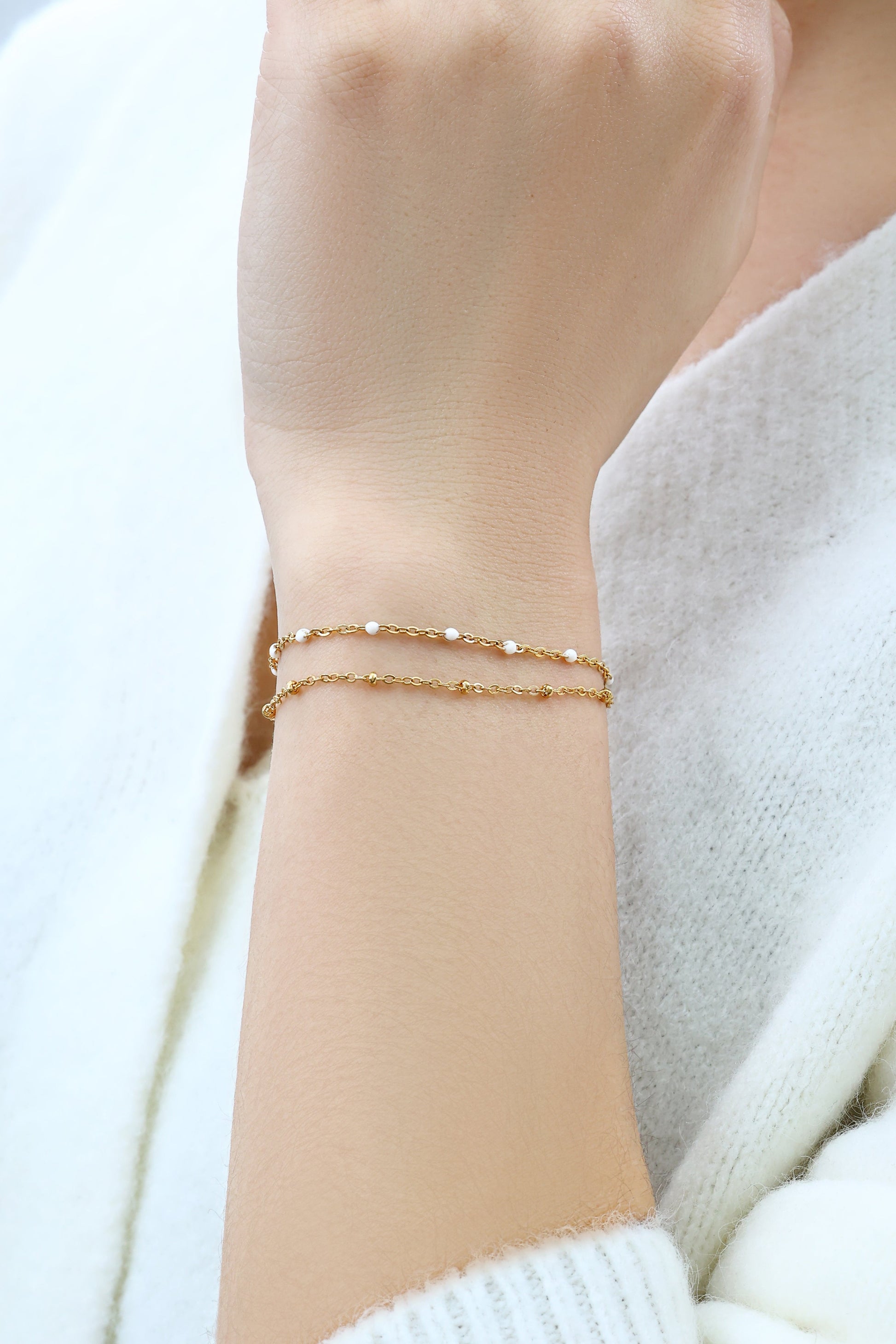 Dainty Double Chain Beaded Bracelet