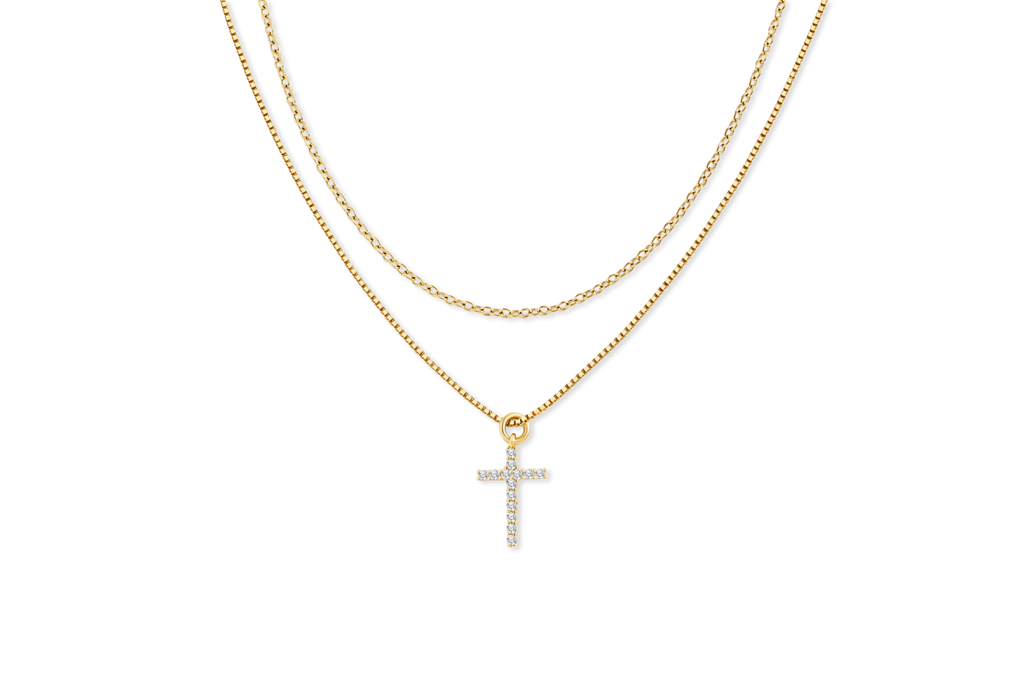 Dainty Cable Necklace with Pave Cross Chain Necklace Stacking Set
