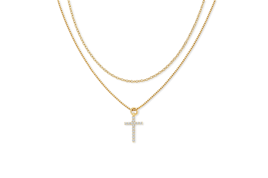 Dainty Cable Necklace with Pave Cross Chain Necklace Stacking Set