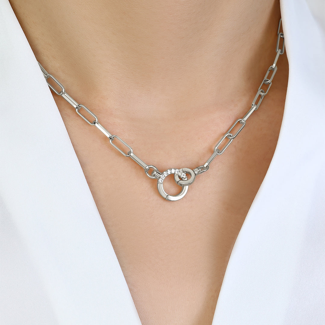Pave Mint Paperclip Necklace