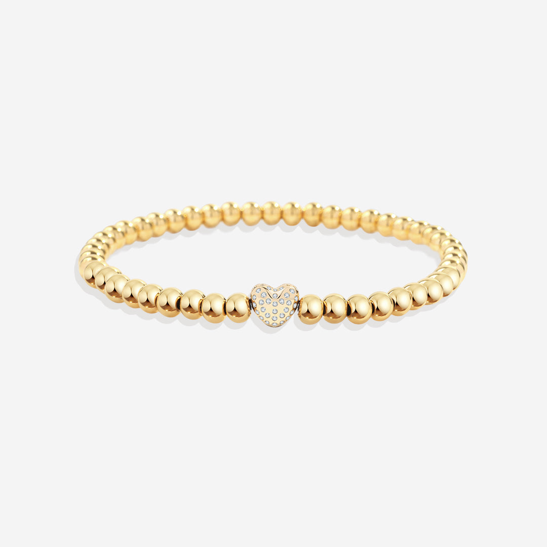 Pave Heart Gold Beaded Bracelet