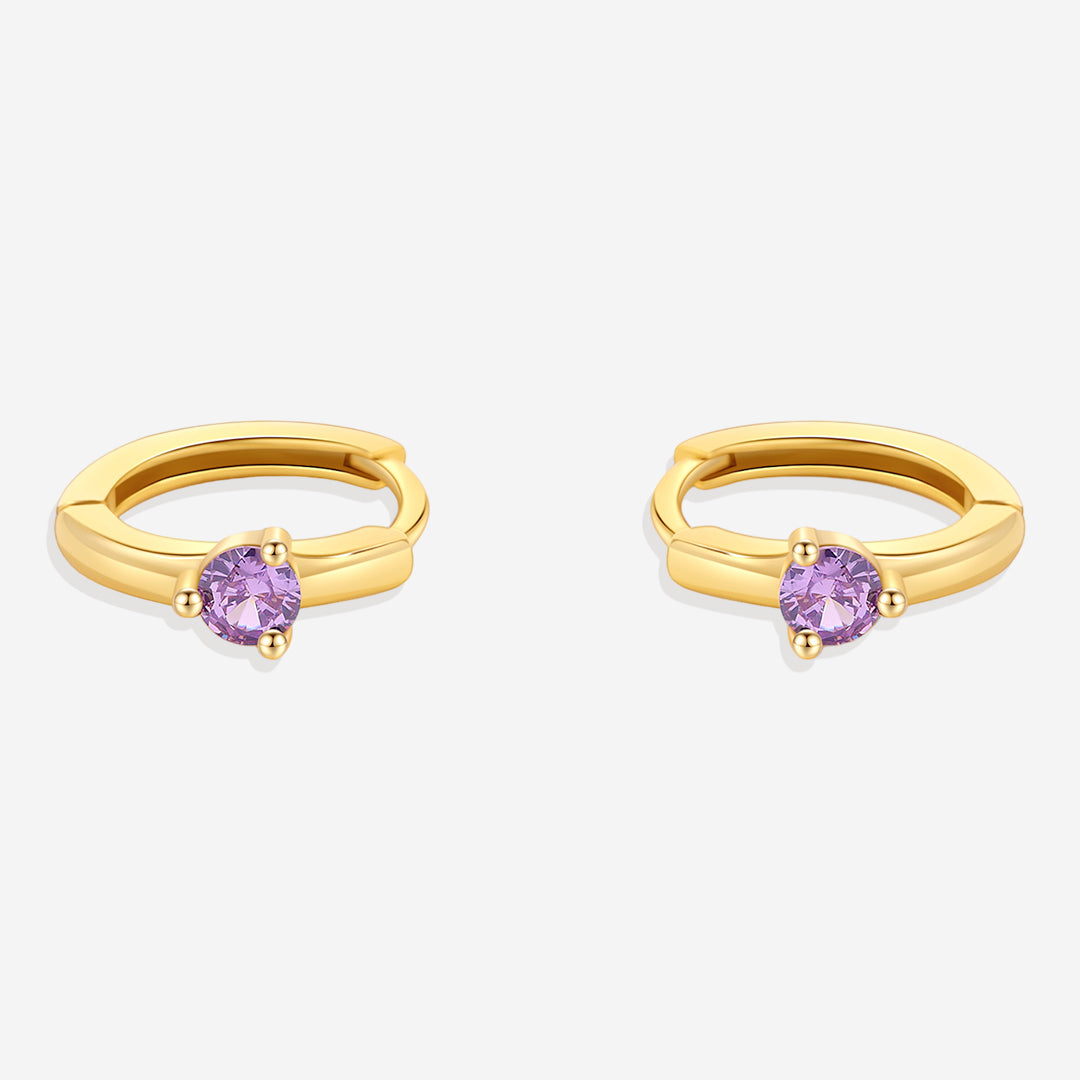 Solitaire Birthstone Huggie Hoop Earrings