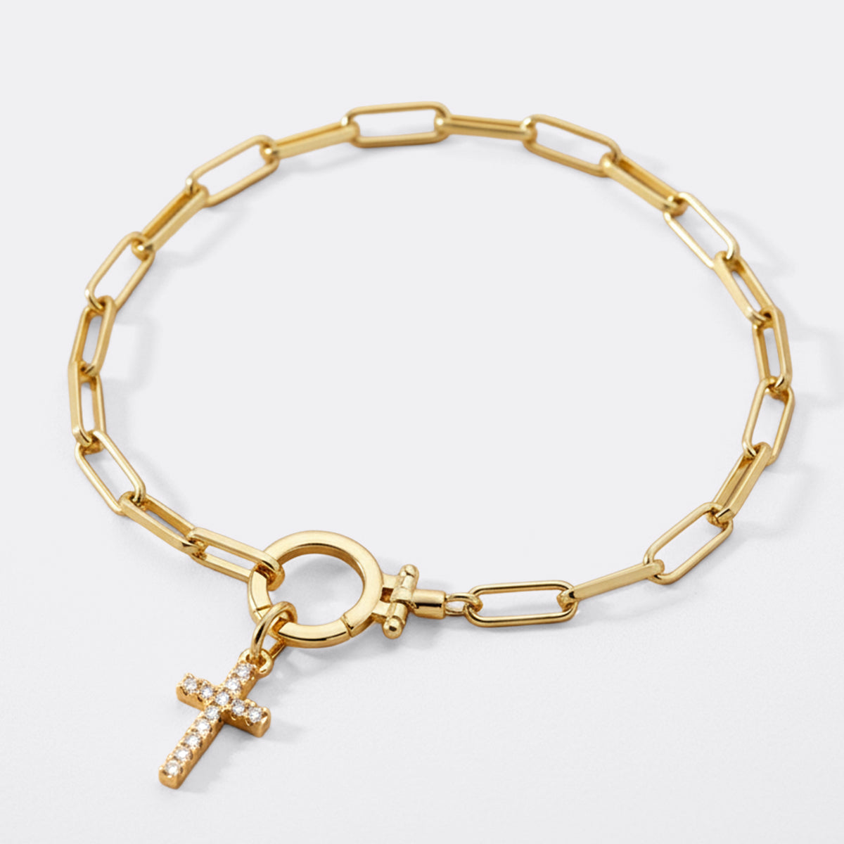 Mint Paperclip Bracelet with Pave Cross Charm