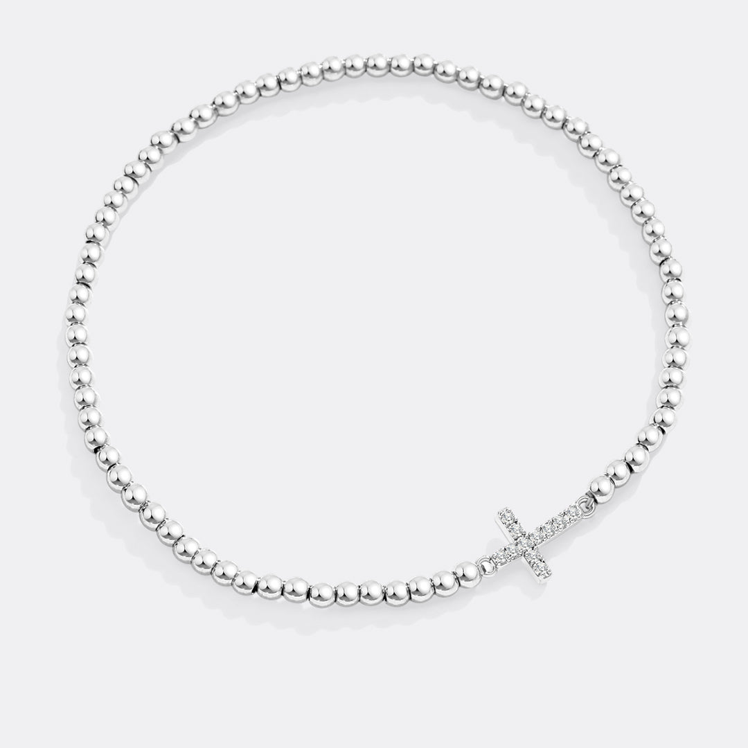 Gold Beaded Cross Stretch Bracelet