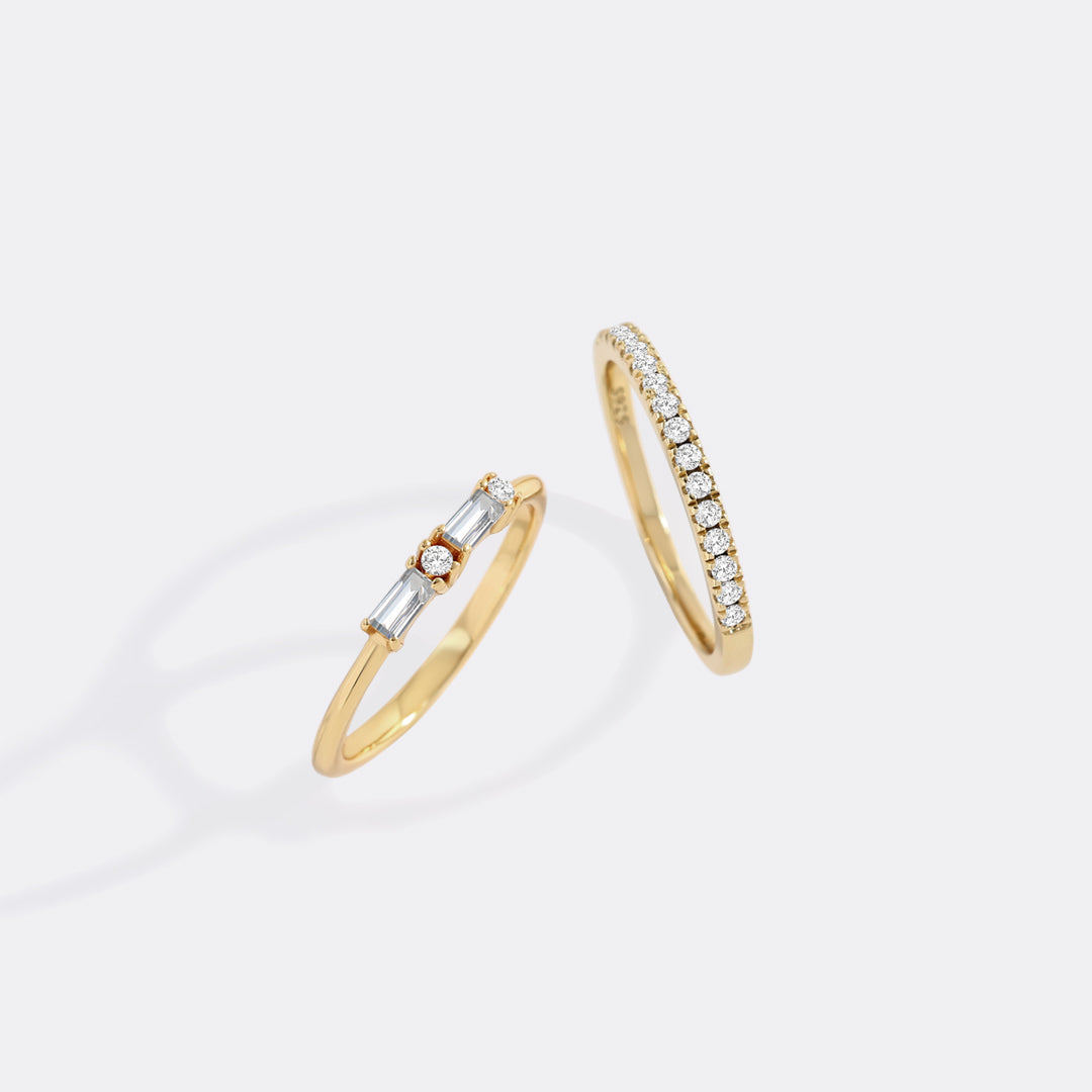 Morse Code and Micro Pave Eternity Ring Stacking Set