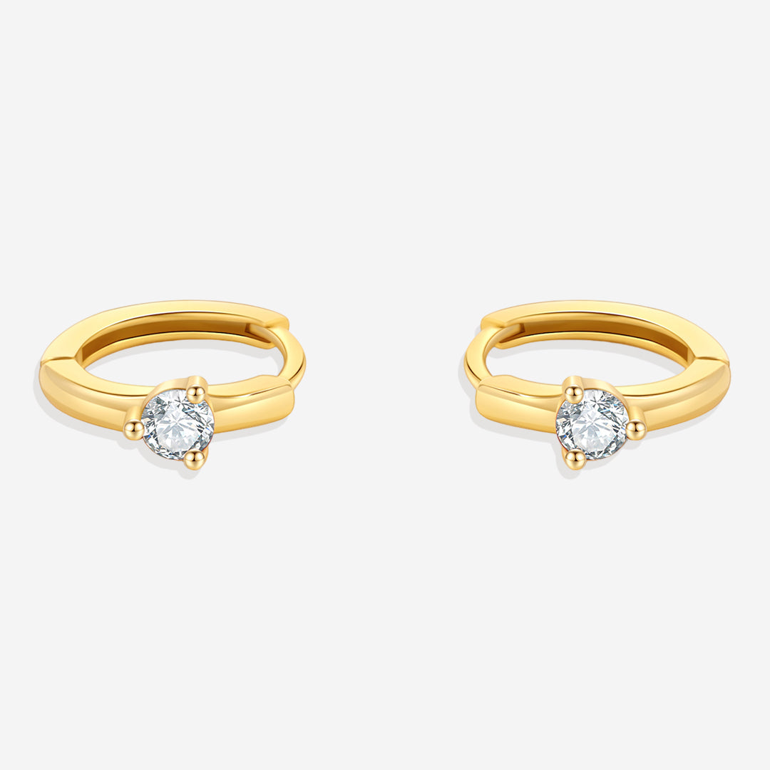 Solitaire Birthstone Huggie Hoop Earrings