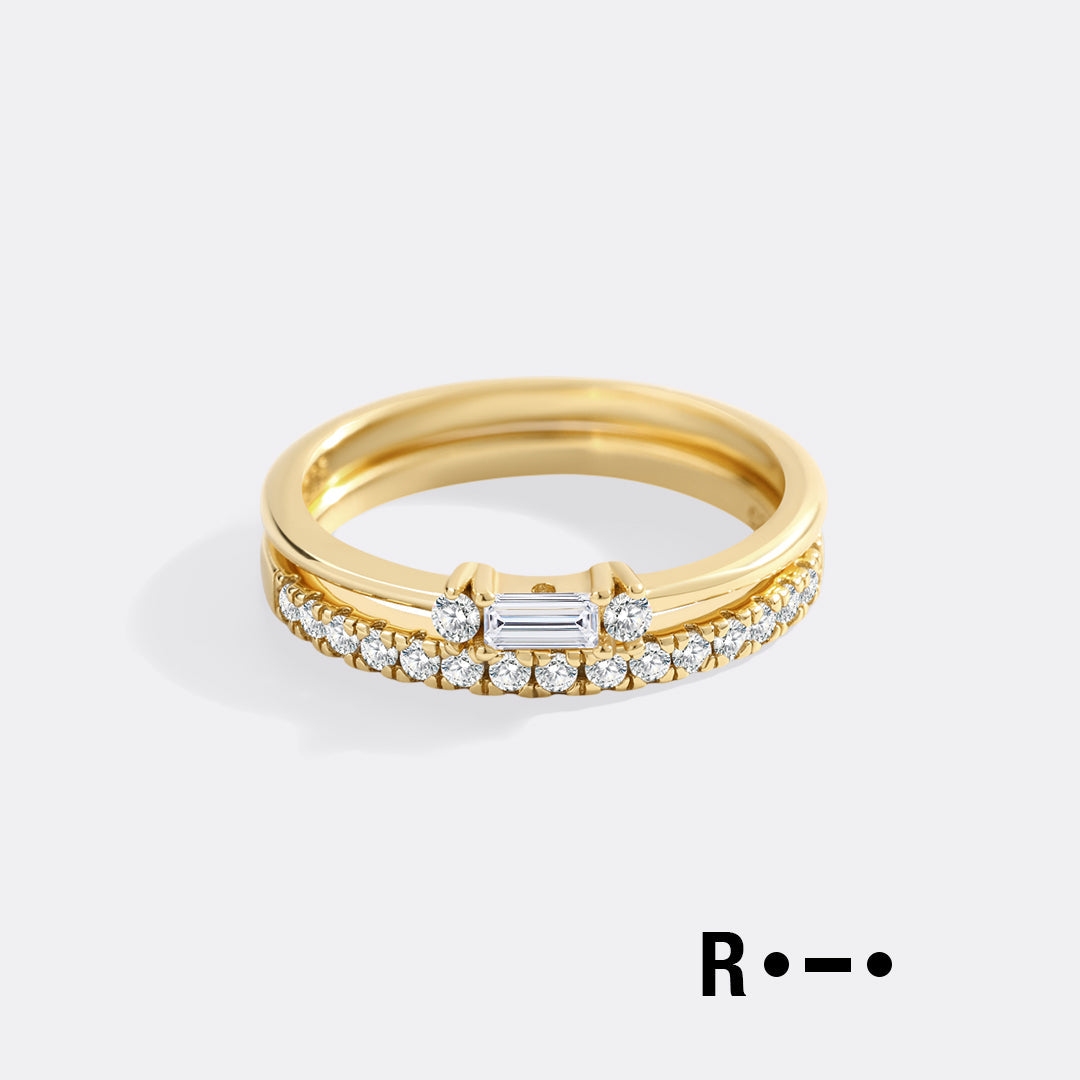 Morse Code and Micro Pave Eternity Ring Stacking Set
