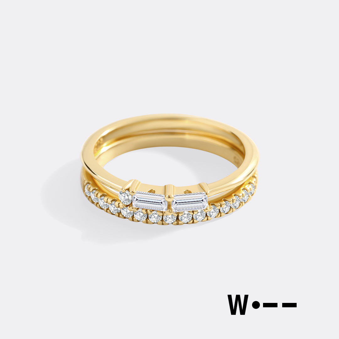 Morse Code and Micro Pave Eternity Ring Stacking Set