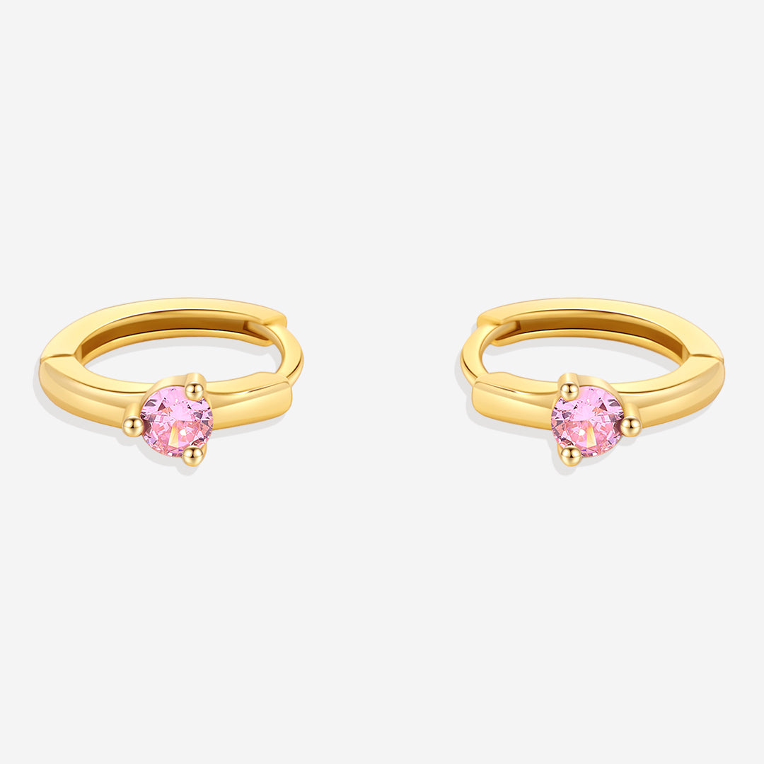 Solitaire Birthstone Huggie Hoop Earrings