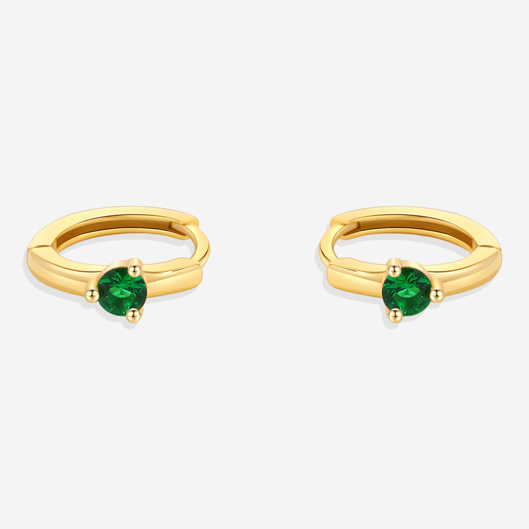 Solitaire Birthstone Huggie Hoop Earrings