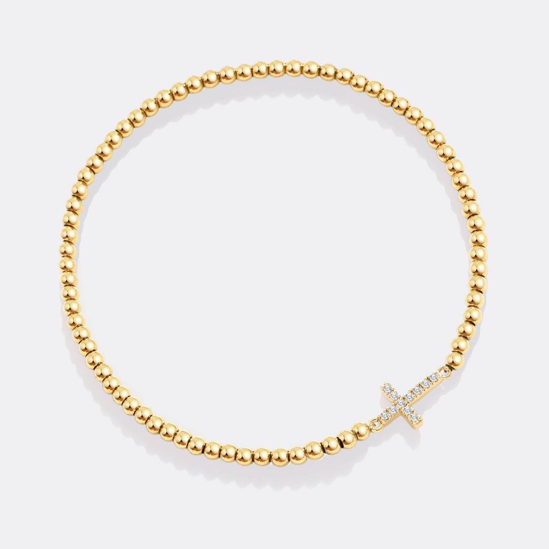 Gold Beaded Cross Stretch Bracelet