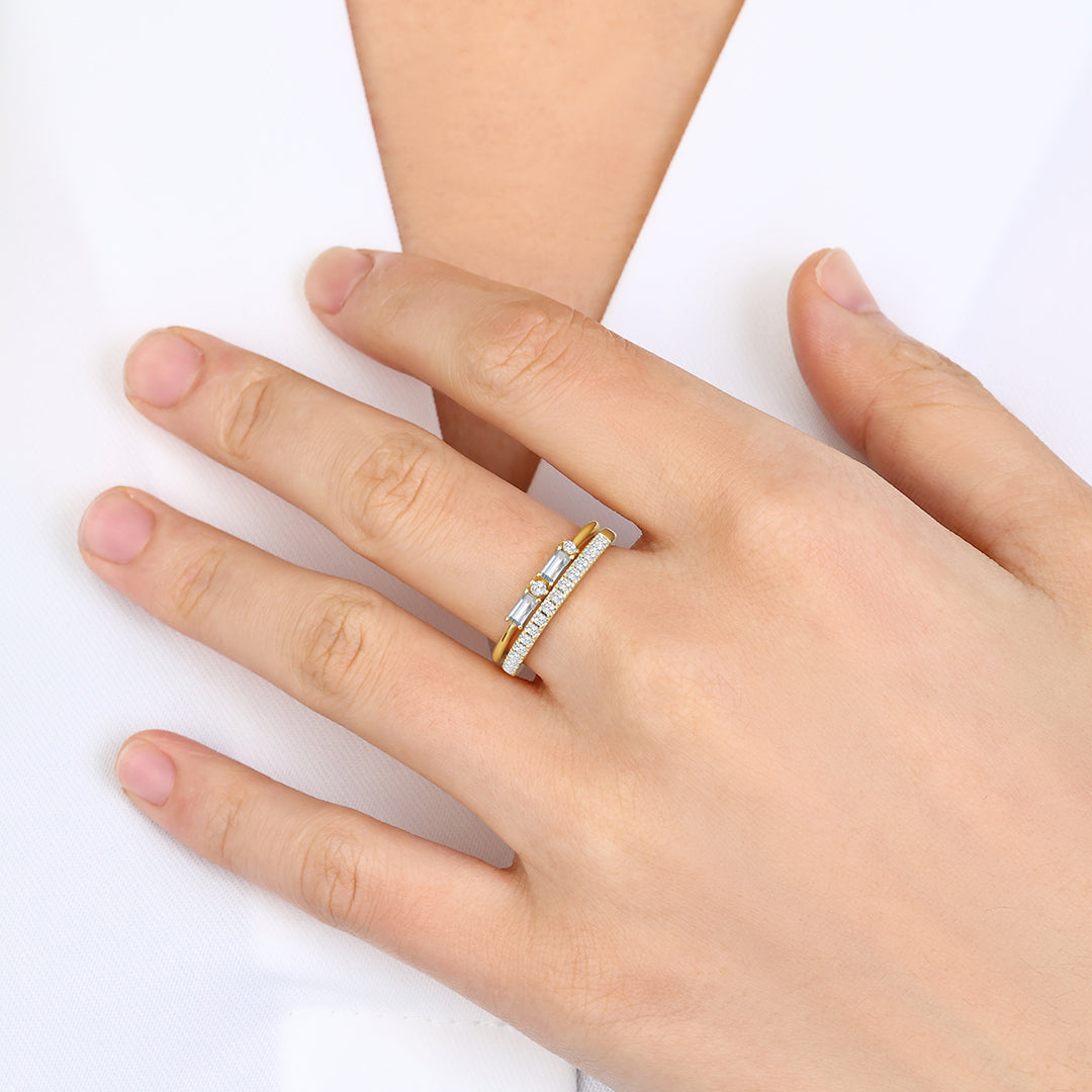 Morse Code and Micro Pave Eternity Ring Stacking Set