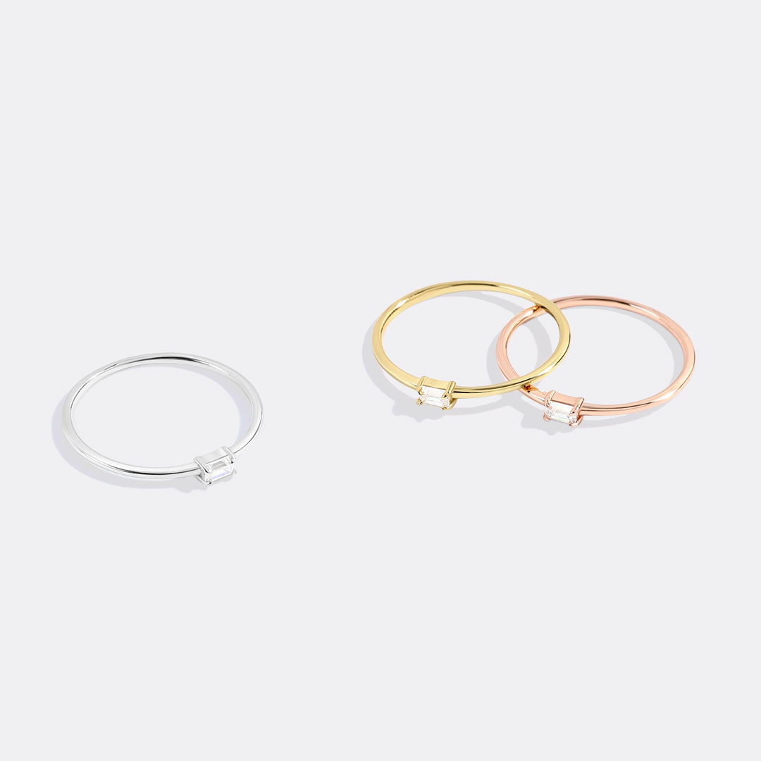 Dainty Baguette Birthstone Stacking Ring