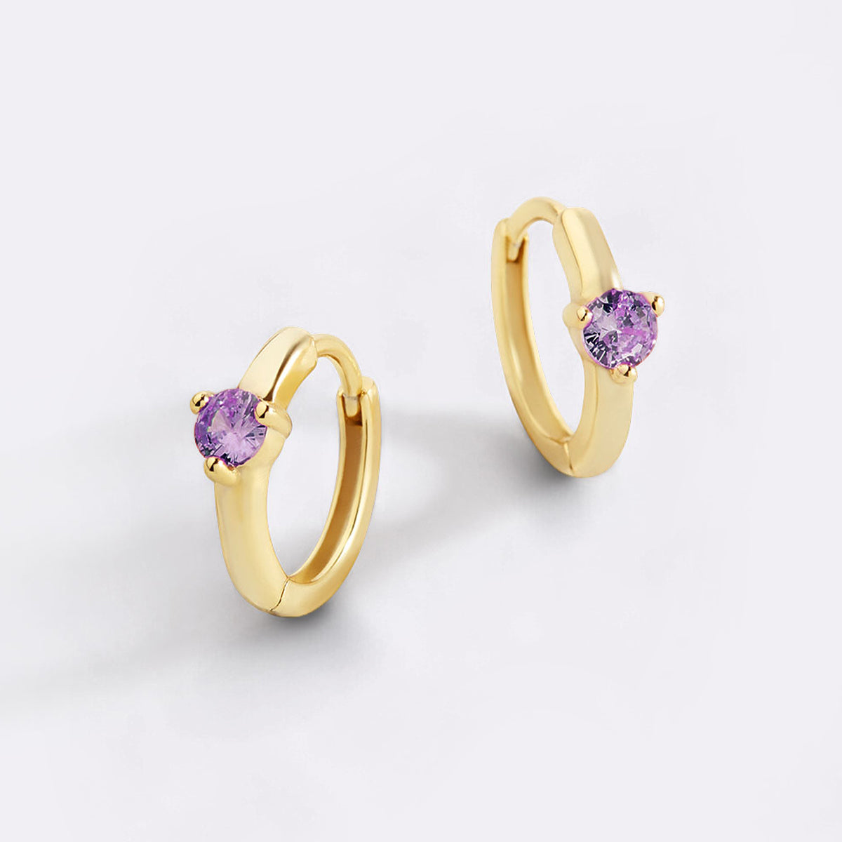 Solitaire Birthstone Huggie Hoop Earrings
