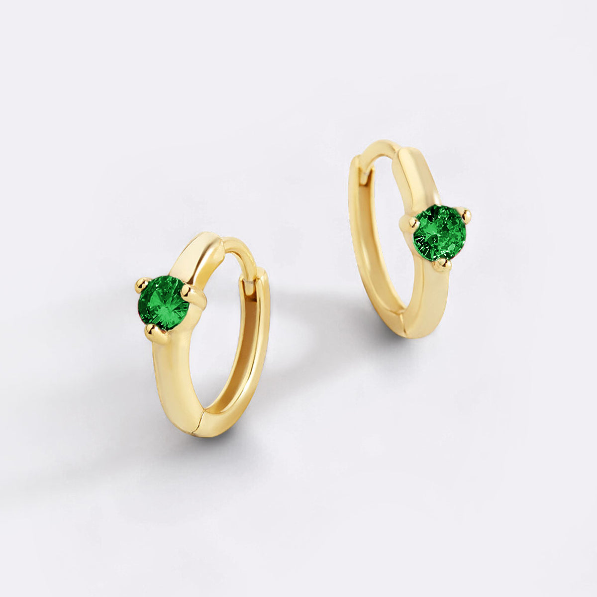 Solitaire Birthstone Huggie Hoop Earrings