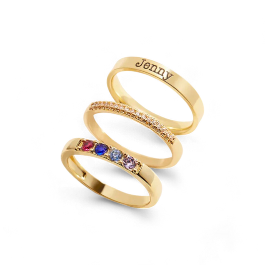 Personalized Name Birthstones Stacking Rings