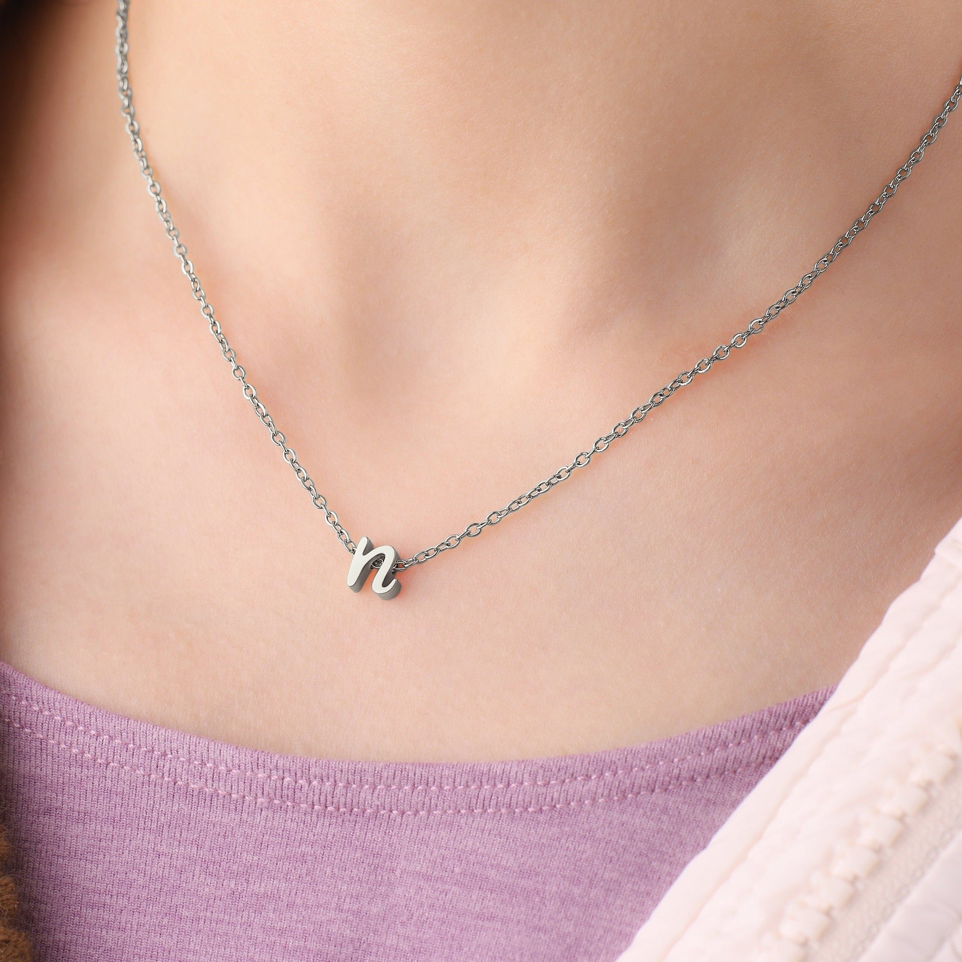 Tiny Script Initial Necklace