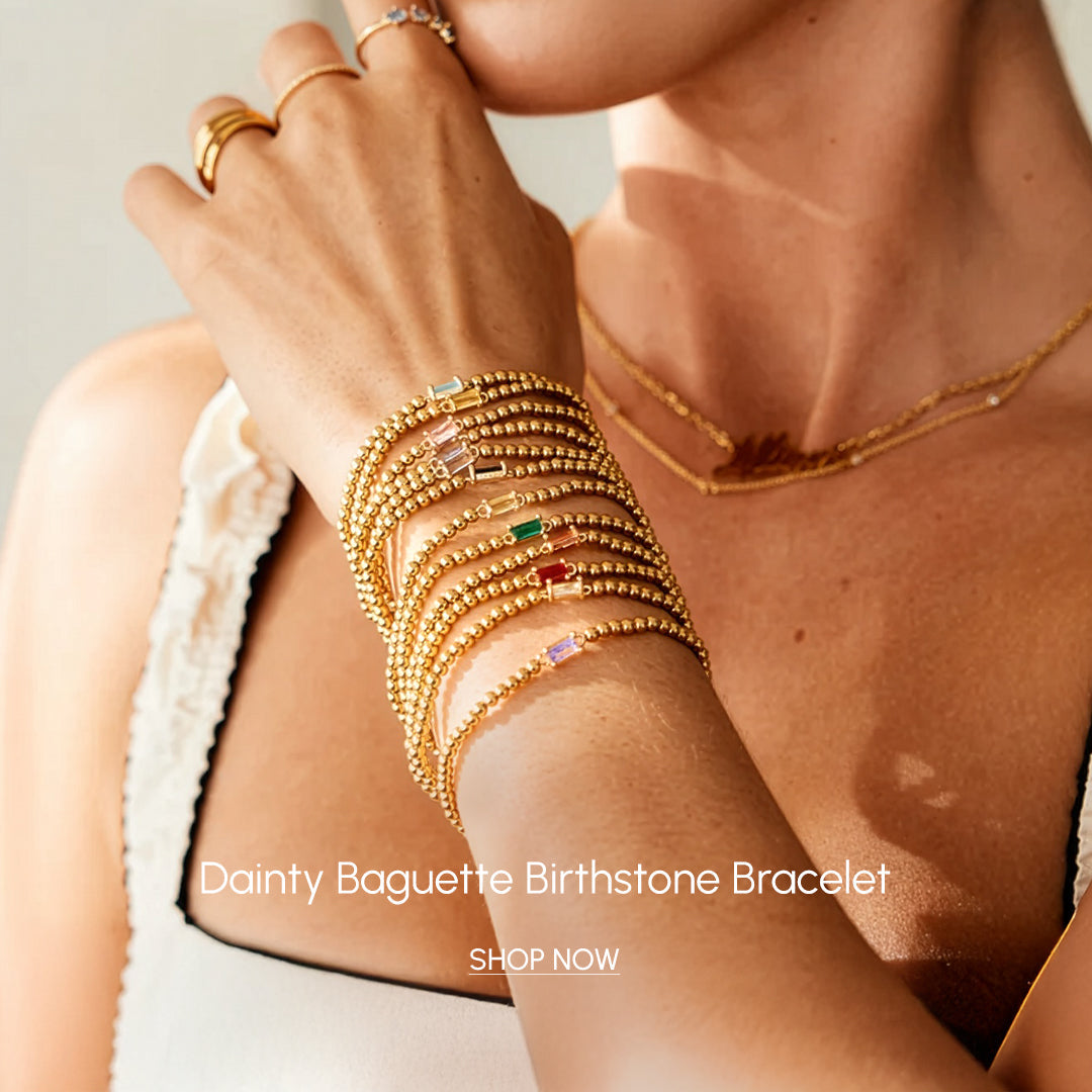 Gold Beaded Birthstone Bracelet